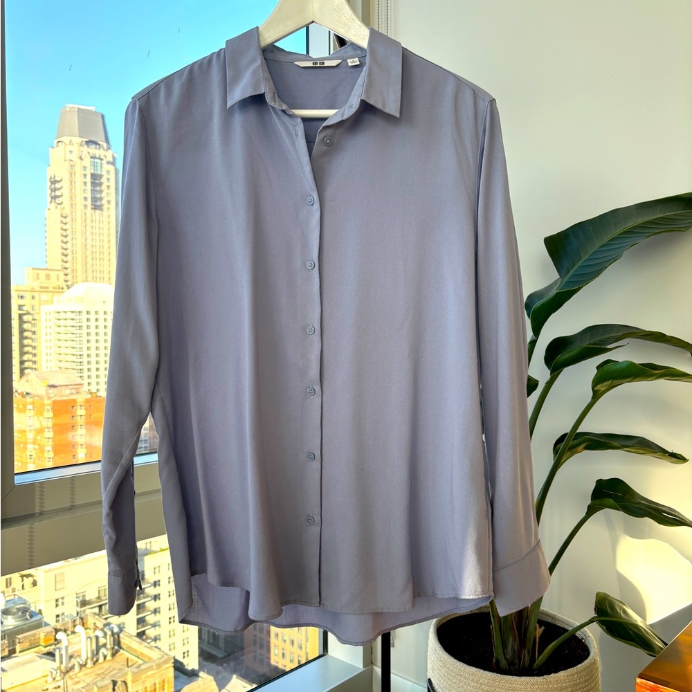 Uniqlo blouse blue grey